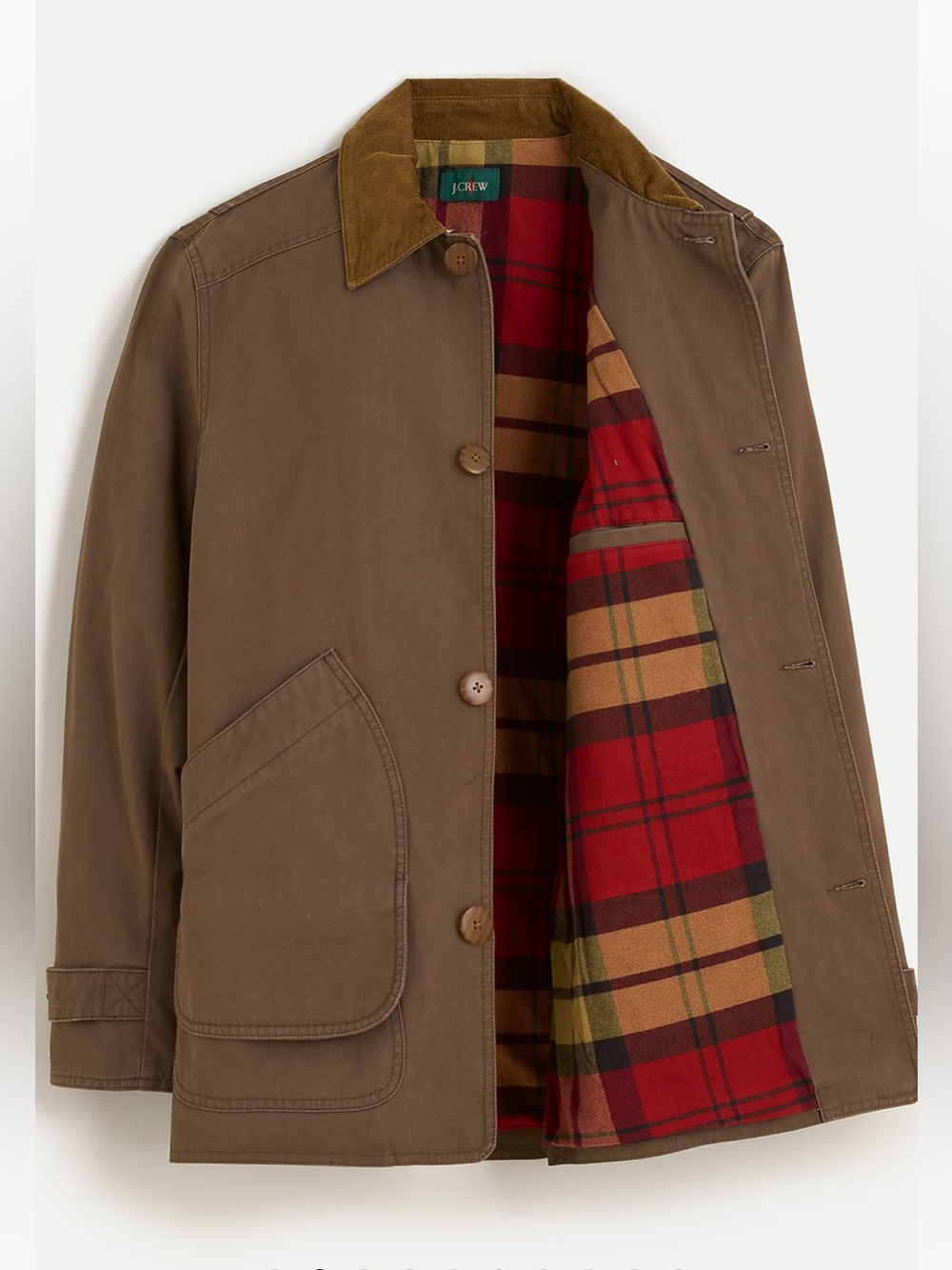 J. Crew 1986 Barn Jacket Large NWT Bark Brown Beige Tan Coat Plaid Lining